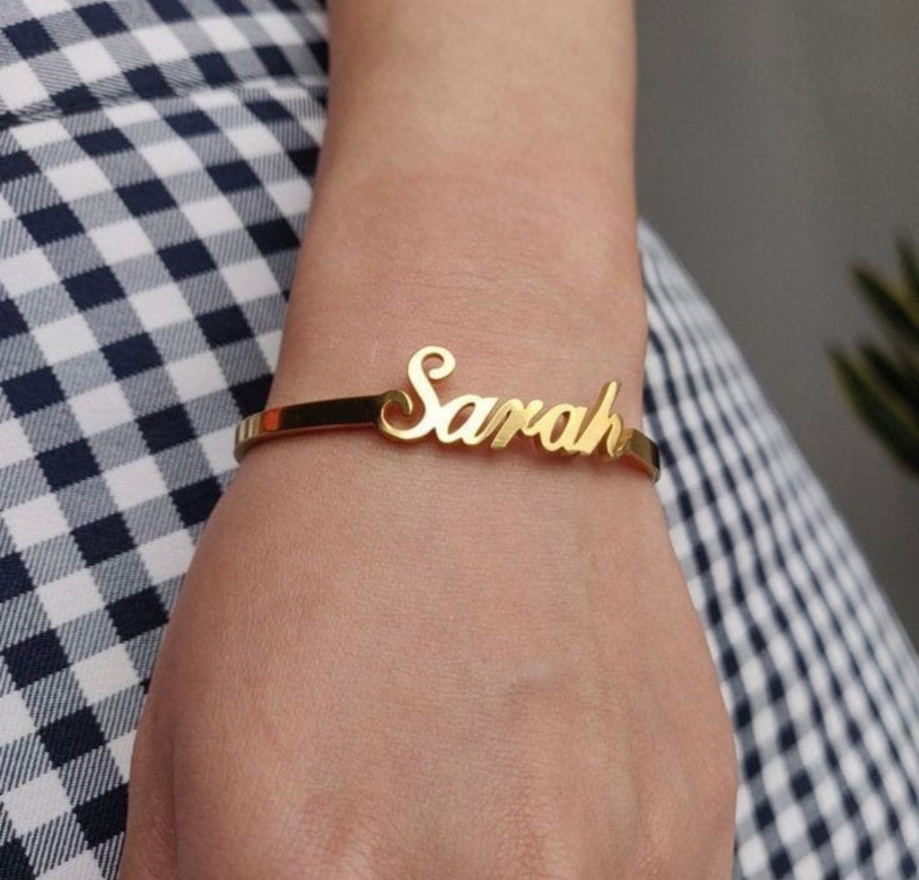 Customized Name Gold Plated Bracelet Bangle.