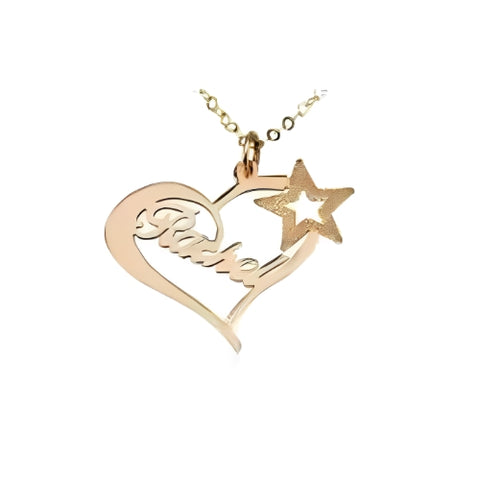 Customized Name Pendants gold, silver or rose gold  Heart and Star  unique personal present.