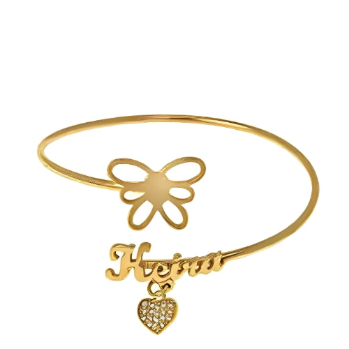 Customized Name Special Design Decorated with Butterfly and Heart with Zircon