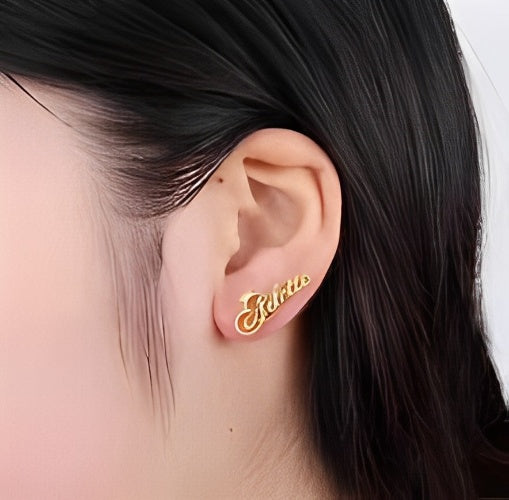 Customized Name design Best Quality Beautiful Design Gold Plated Stud Earrings.