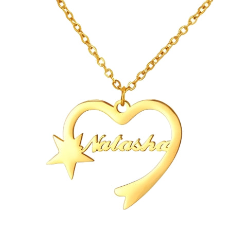 Personalized Gold Heart Necklace with Name. Personalized name Pendants gold heart and star  unique personal present.