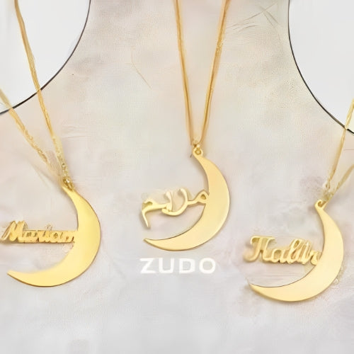 Customized name Pendants gold plated moon and star unique personal present.