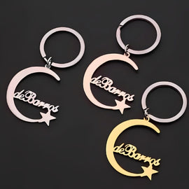 Customized name keychiains gold, silver & rose gold  moon and star unique present.