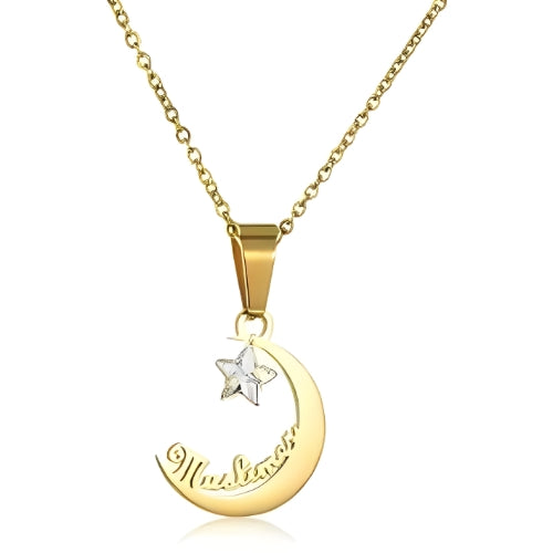 Customized name necklace gold plated moon and zarkon star pendant unique present.