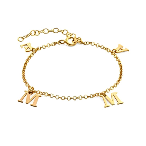 Dangling Customized Initials Different Fonts Gold Bracelet