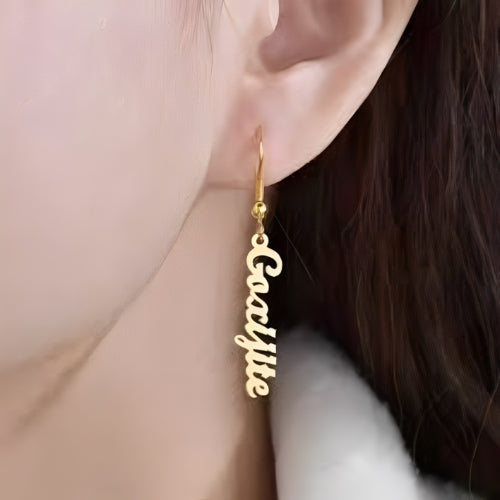 Dangling Earrings Customized Name Gold Plated. Personalized Name Jewels. Gift for wedding, Anniversary, Valentine's Day, Mother's Day.