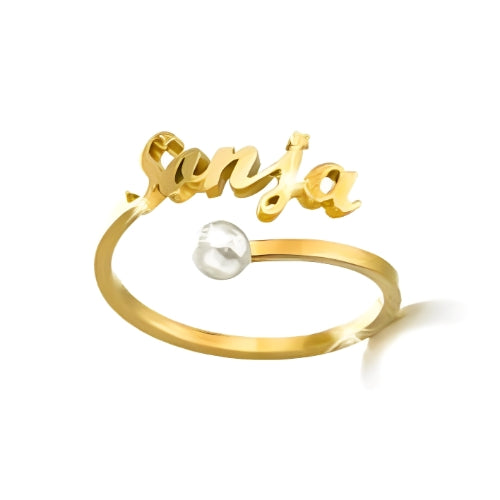 Decaorated with pearl Customized Name Ring Decorated with Heart