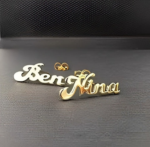 Different Customized Names Special Fonts Straight Design Best Quality Beautiful Design Stud Gold Earrings.