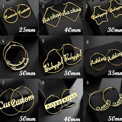 Gold Circle Hoop Special Different Designs Earrings Customized Name Personalized Name. Gift For Wedding, Anniversary, Valentine's Day, Mother's Day.