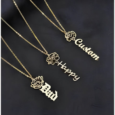 AALIA JEWELRIES Different Flower Customized Name Pendant with various Fonts Style Unique present in Gold, Rose Gold or Silver....