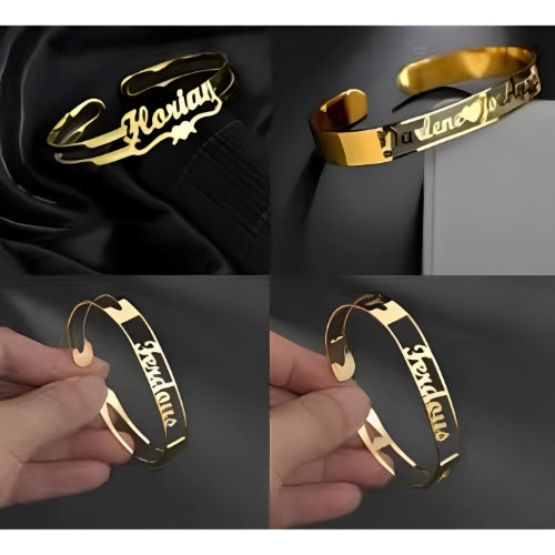 Different Two Lines Special Design Customized Multiple Names Gold Plated, Silver Bracelet