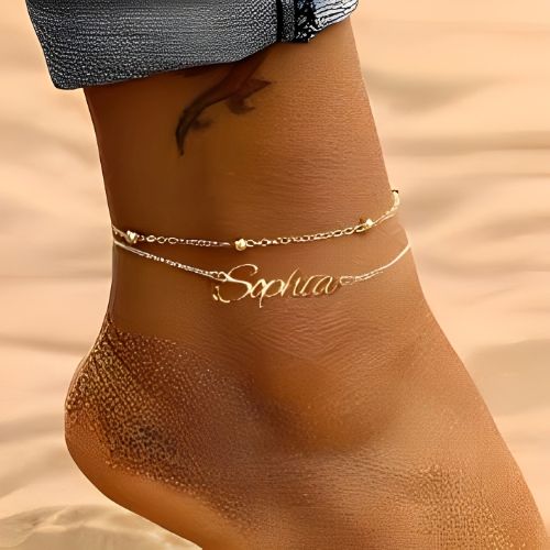 Double Chain Gold Anklet Bracelet Custom Name Personalised Beautiful Gift