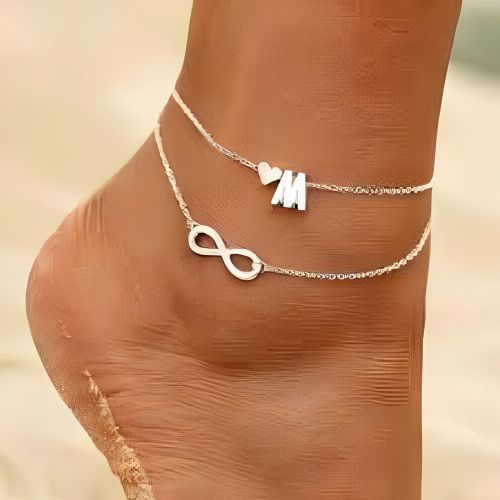 Different Double Gold Anklet Infinity Initails Costum with Heart or Butterfly Gift