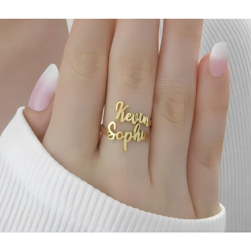 Double Gold Customized Name Ring Beautiful Special Gift Personalised Name Beautiful variouus Fonts