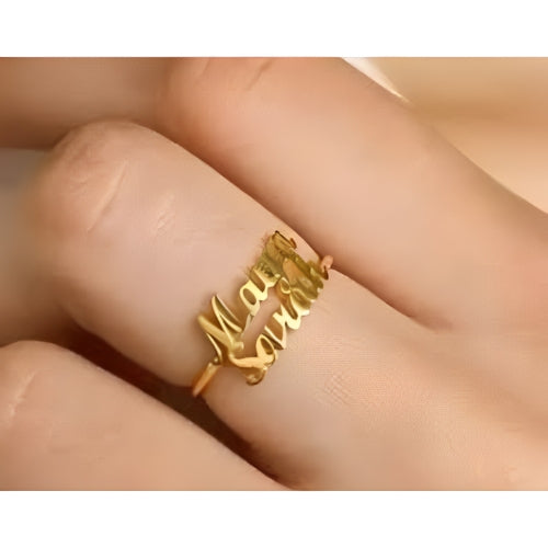Double Name Customized Simple Special Font Design Ring your choilce of Gold, Rose Gold or Silver