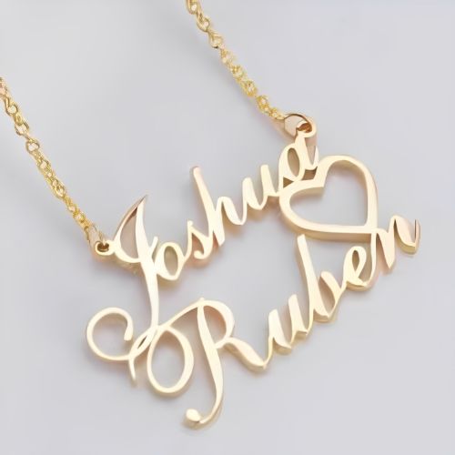AALIA JEWELRIES Double Name Heart Design Various Fonts name necklace....