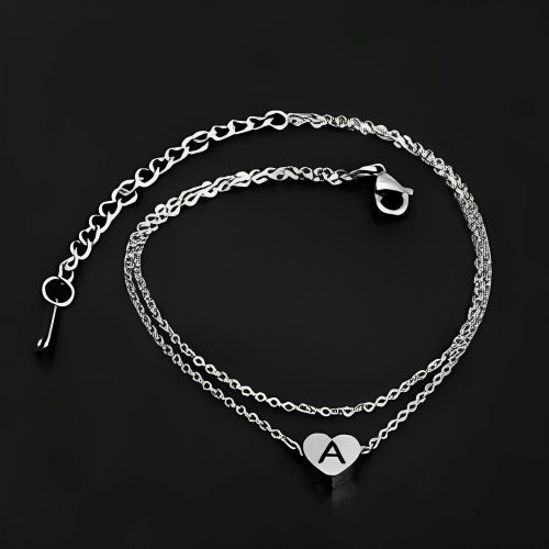 Double Pure Silver Bracelet Anklet Haert Initail Engraved Costum Letter Personlaised