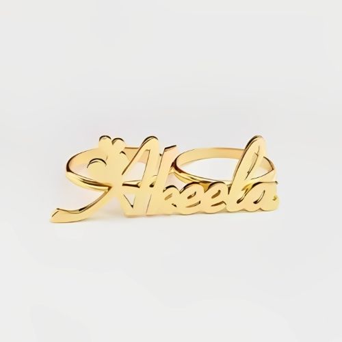 Double Ring Special Gift Personalised name Gold plated Beautiful variouus Fonts.