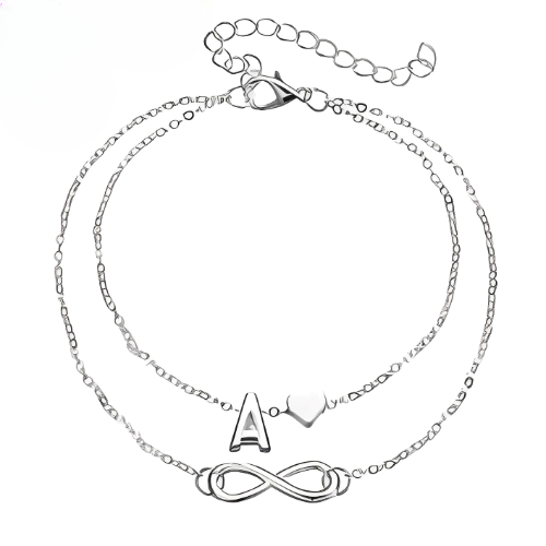 Double Silver Anklet Bracelet lInfinity Initail Costum Letter Personlaised
