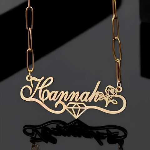Flower diamond Gold Customized Name pendant Design jewelry.