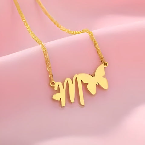 GOLD BUTTERFLY  DESIGN  PERSONALIZED LETTER PENDANT DECORATED WITH FOR SPACIAL OCCASSIONS.