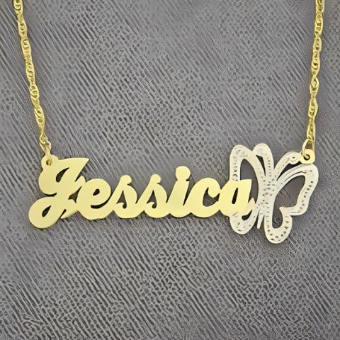 GOLD PLATED DESIGNED BUTTERFLY PERSONALIZED  NAME PENDANT  SPECIAL GIFT.