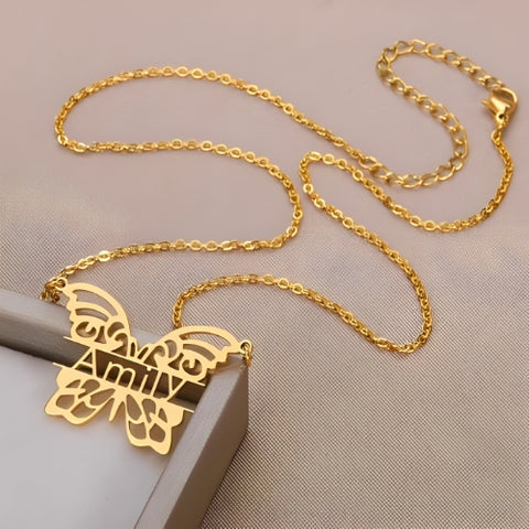 GOLD PLATED BUTTERFLY DESIGN PERSONALIZED  NAME PENDANT.