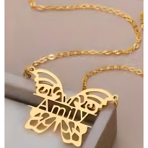 GOLD PLATED BUTTERFLY DESIGN PERSONALIZED  NAME PENDANT.