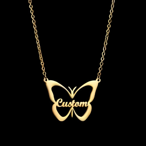 GOLD PLATED BUTTERFLY DESIGN PERSONALIZED  NAME PENDANT.