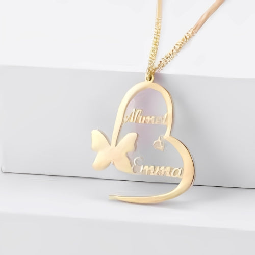 GOLD PLATED PERSONALIZED  NAME PENDANT DECORATED WITH BUTTERFLYS.