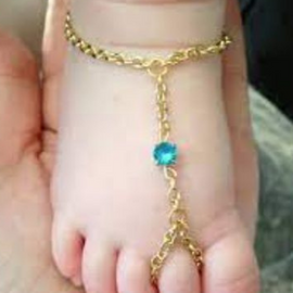 Gold Anklet Arabic traditional Design with stone and attched Ring jewelry for kids Birthday and Special Gifts.