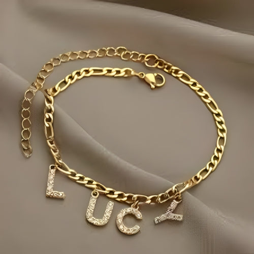 Gold Anklet Bracelet Costum Name Personalised Name with Zircon Gifts