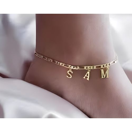 Gold Anklet Bracelet Costum Name initials Personalized Name Letters