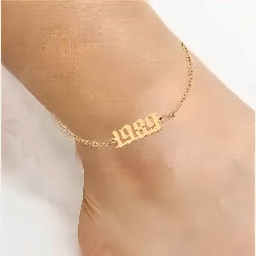 Gold Anklet Bracelet Costum Numbers Personalised Name