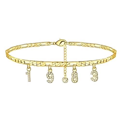 Gold Anklet Bracelet Costum Numbers Personalised Name with Zircon