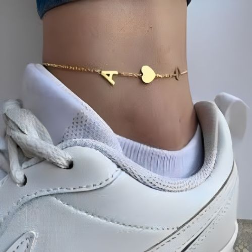 Gold Anklet Bracelet Custom initials Heart Personalised