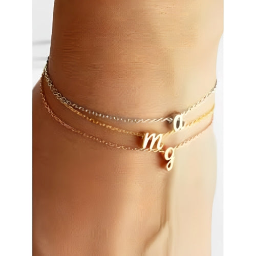 Gold Anklet Bracelet Initails Costum Letter Personlaised Gift