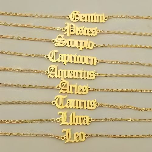 Gold Anklet Bracelet Zodiac Sign Jewel Personalized Gift