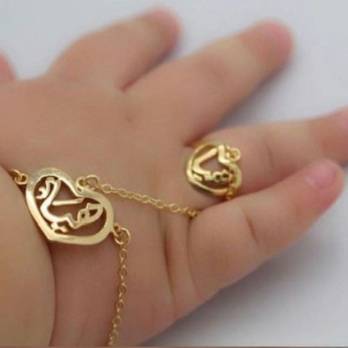 Gold Arabic design Girls Bracelet with ring Customized Name speacial gift for Birthday,  Wedding, & all ocassions._cleanup