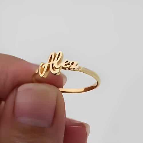 Gold Beautiful Customized Name Gold Ring Special Font Style Ring Gold Plated