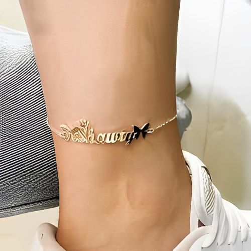 Gold Butterfly Crown Anklet Costum Name Personalised