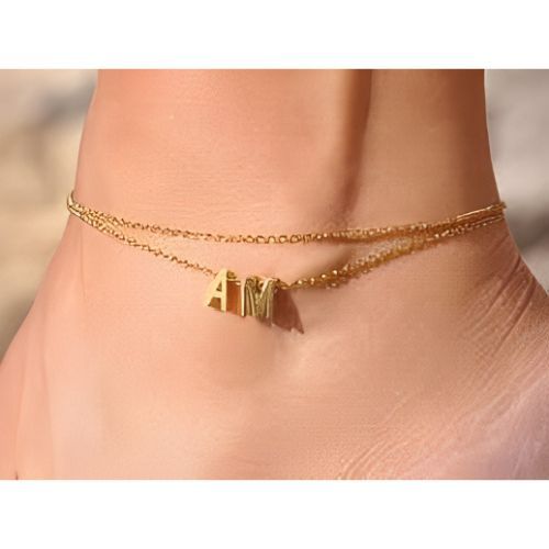 Gold Double Chain Anklet Bracelet Costum Initials Personalised Name