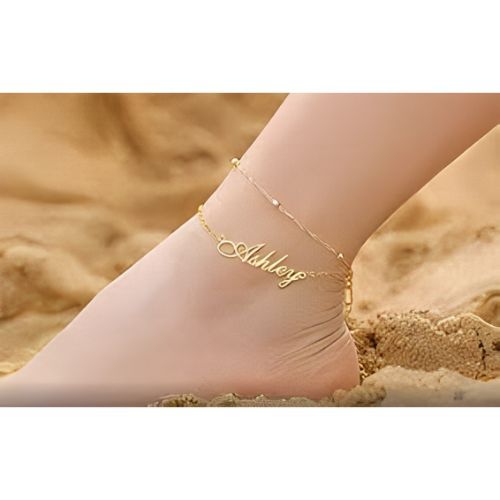Gold Double Chain Anklet Bracelet Custom Name Personalized