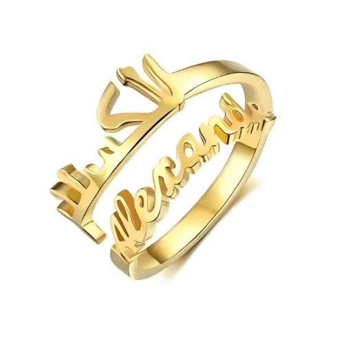 Gold Double Customized Name Ring Arabic & English Fonts Special Gift Personalised Name Beautiful variouus Fonts