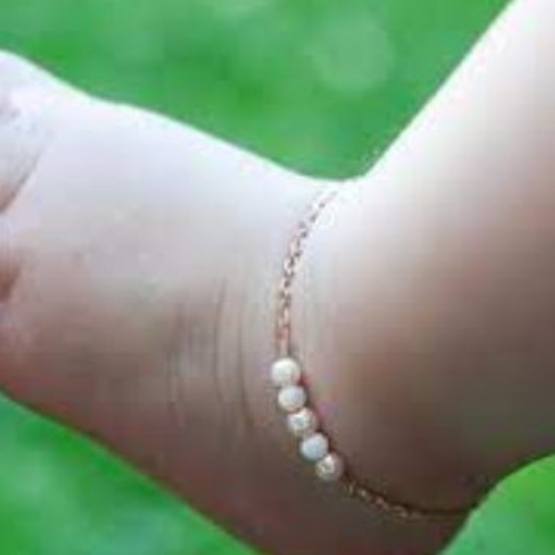 Gold Pearl Anklet Arabic traditional modern Design Gold  jewelry for kids Birthday and Special Gifts.