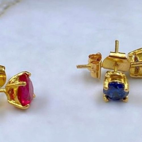 Gold Stud Earrings with colored stone for women Girls.
