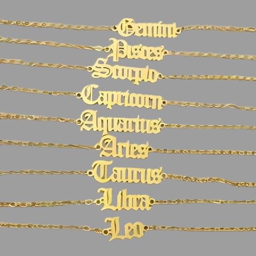 Gold Anklet Bracelet Zodiac Sign Jewel Personalized Gift