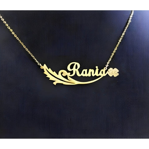 Golden Name Customized Pendant Decorated with flower & Leave.