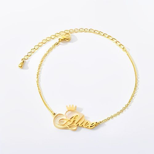 Goldl Anklet Bracelet Costum Name Designed with Crown