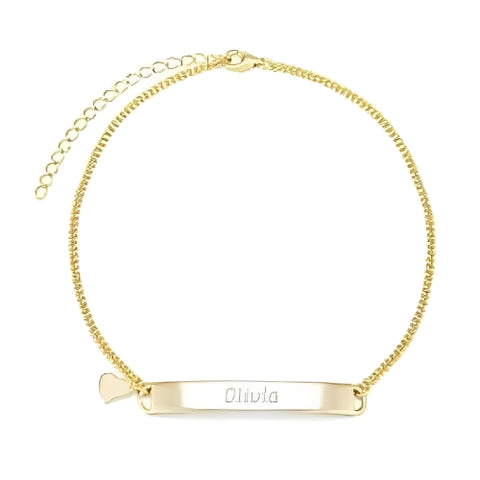 Gold plated Curved Rectangle Chain Bracelet with customized Name Engraved